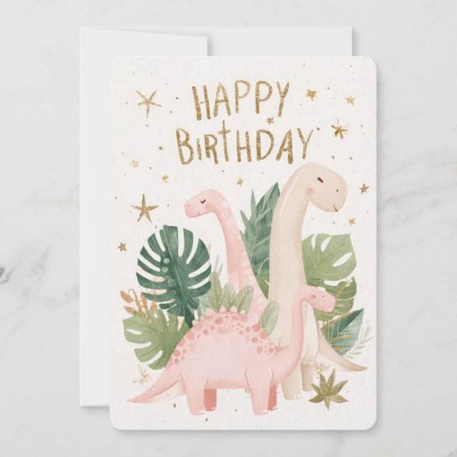 Festiva Tarjeta de cumpleaños de dinosaurio lindo (Anverso)