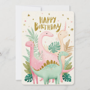Festiva Tarjeta de cumpleaños de dinosaurio lindo