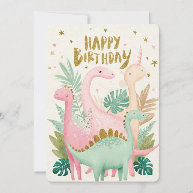 Festiva Tarjeta de cumpleaños de dinosaurio lindo (Anverso)