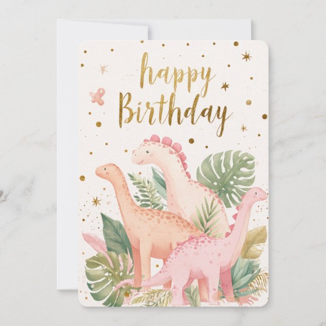 Festiva Tarjeta de cumpleaños de dinosaurio lindo (Anverso)