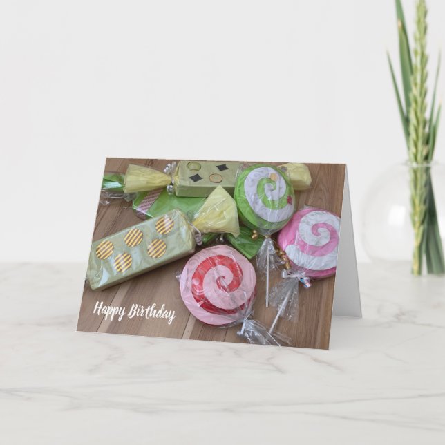 Festiva Tarjeta de cumpleaños de dulces y piruletas (Anverso)