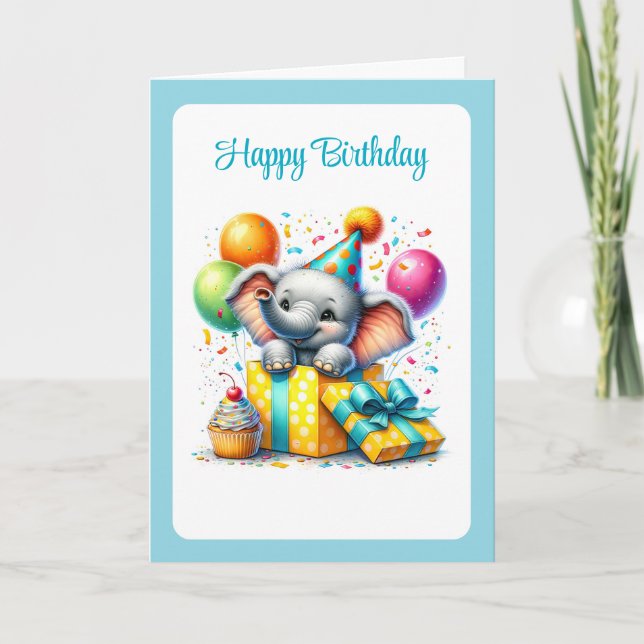 Festiva Tarjeta de cumpleaños de elefante (Anverso)