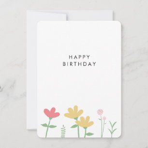 Festiva Tarjeta de cumpleaños de flores silvestres rosadas