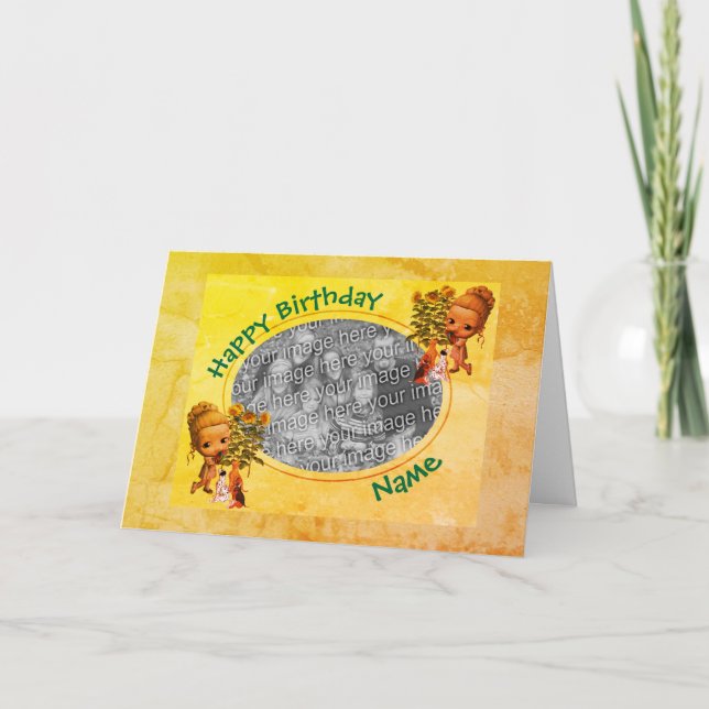 Festiva Tarjeta De Cumpleaños De Fotografía De chica Y Cac (Anverso)