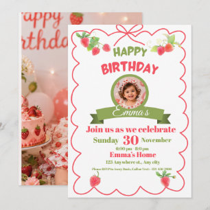Festiva Tarjeta de cumpleaños de fresa para niñas divertid