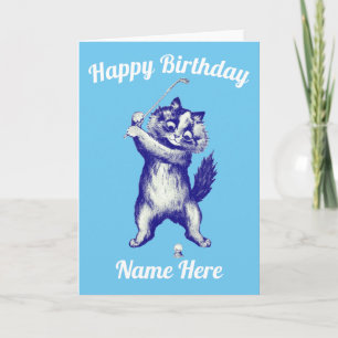 Festiva tarjeta de cumpleaños de gatito de golf divertido