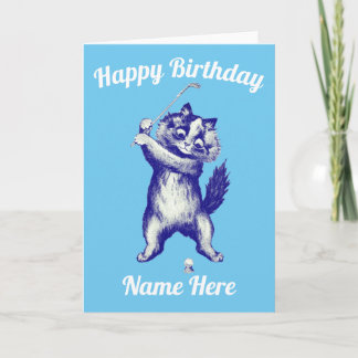 Festiva tarjeta de cumpleaños de gatito de golf divertido