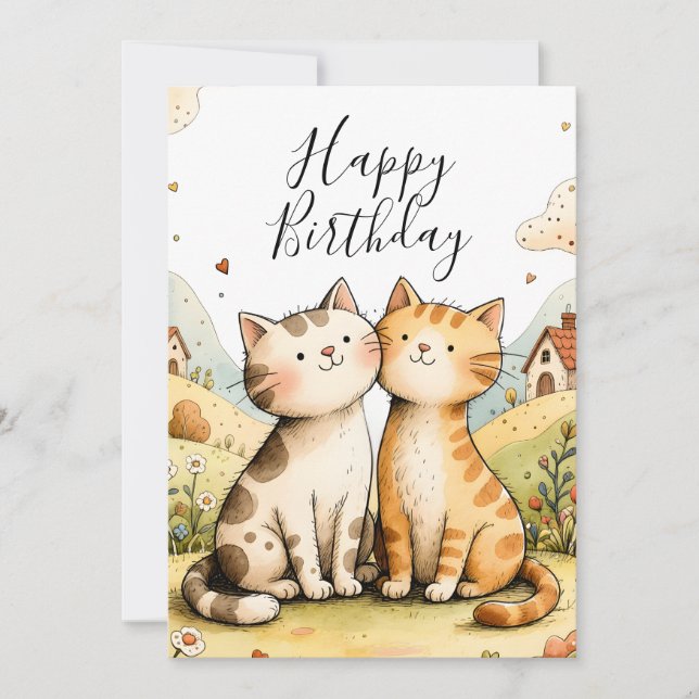 Festiva Tarjeta de cumpleaños de gato adorable (Anverso)