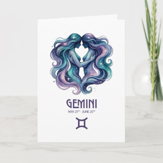 Festiva Tarjeta de cumpleaños de Géminis. Tarjeta de astro