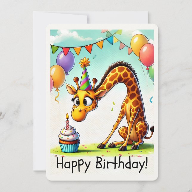 Festiva Tarjeta de cumpleaños de jirafa linda  (Anverso)