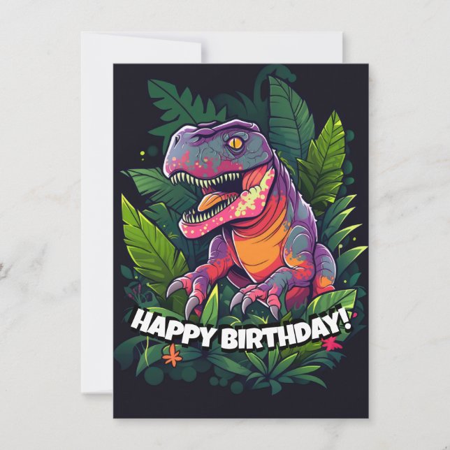 Festiva Tarjeta de cumpleaños de Kids Jurassic Dino Dinosa (Anverso)
