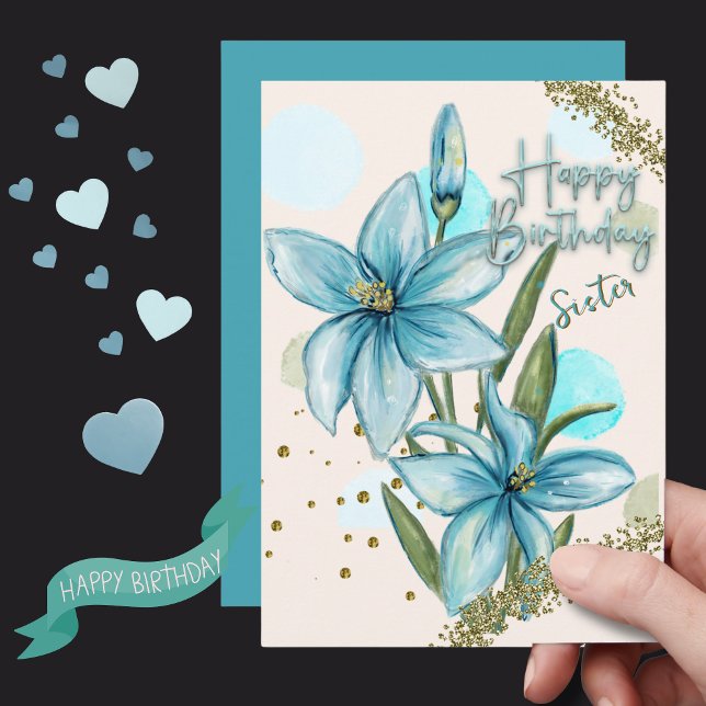 Festiva Tarjeta de cumpleaños de lirio azul para hermana (Blue Lily Birthday Card for Sister )