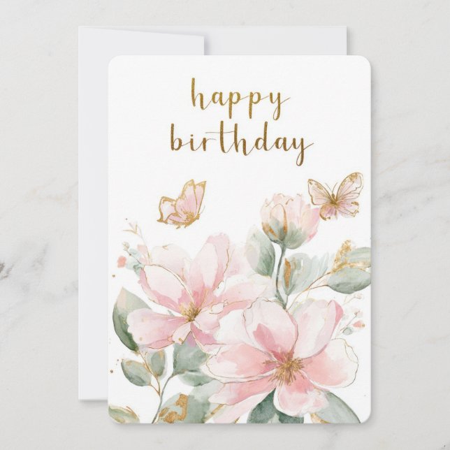 Festiva Tarjeta de cumpleaños de mariposa floral (Anverso)