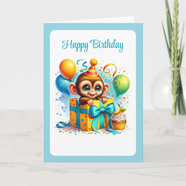 Festiva Tarjeta de cumpleaños de mono (Anverso)