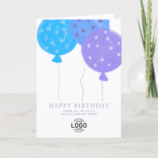 Festiva Tarjeta de cumpleaños de negocios con globos azule (Anverso)