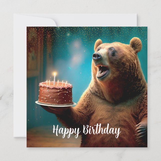 Festiva Tarjeta de cumpleaños de oso de mujer feliz (Anverso)