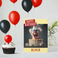 Tarjeta de cumpleaños de payaso asustado