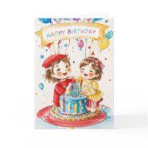 Tarjeta de cumpleaños de pequeños gemelos