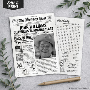 Festiva Tarjeta de cumpleaños de periódico personalizada d