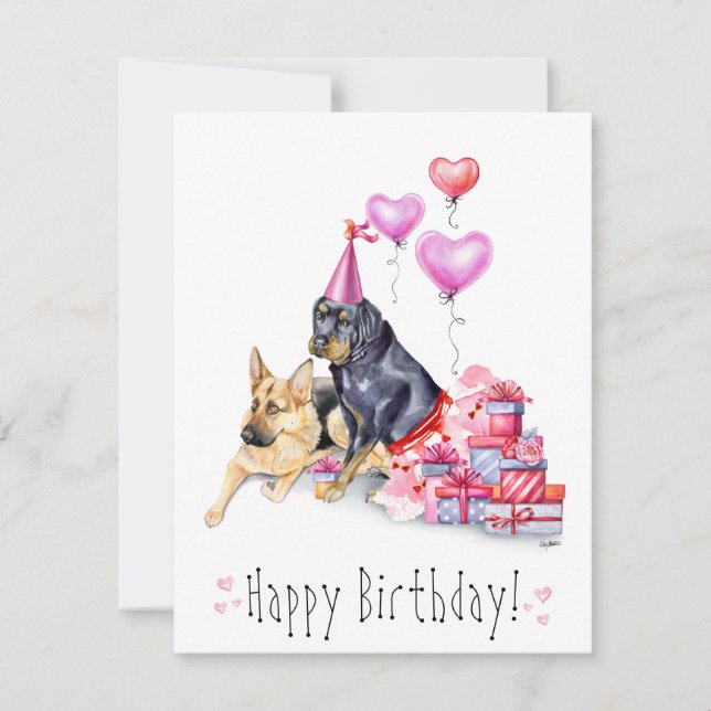 Festiva Tarjeta de cumpleaños de perro - Rottweiler y Shep (Anverso)