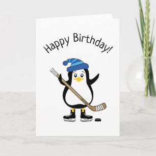 Festiva Tarjeta de cumpleaños de pingüino de hockey