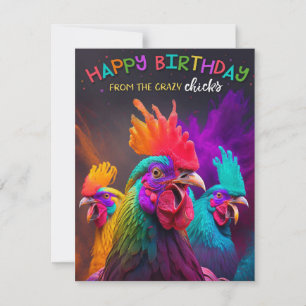 Festiva Tarjeta de cumpleaños de pollo con arco iris