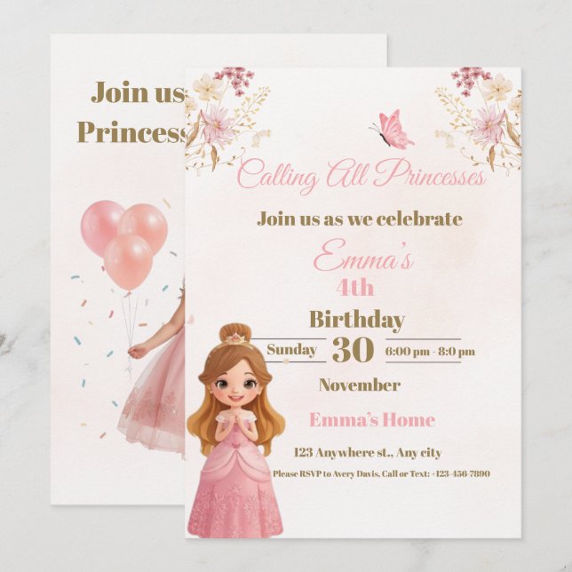 Festiva Tarjeta de cumpleaños de princesa encantada para n (Anverso / Reverso)