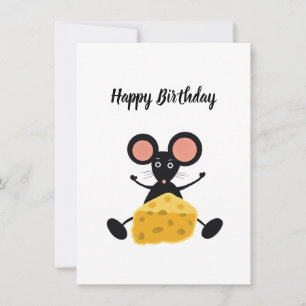 Festiva Tarjeta de cumpleaños de ratón negro con queso