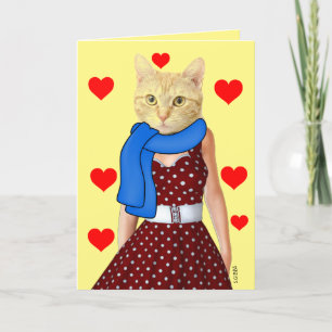 FESTIVA TARJETA DE CUMPLEAÑOS DE RETRO GINGER CAT PARA HER