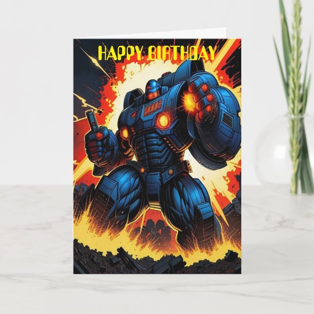 Festiva Tarjeta de cumpleaños de Robot Espacial (Anverso)