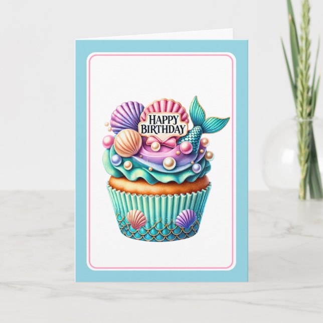 Festiva Tarjeta de cumpleaños de sirena (Anverso)