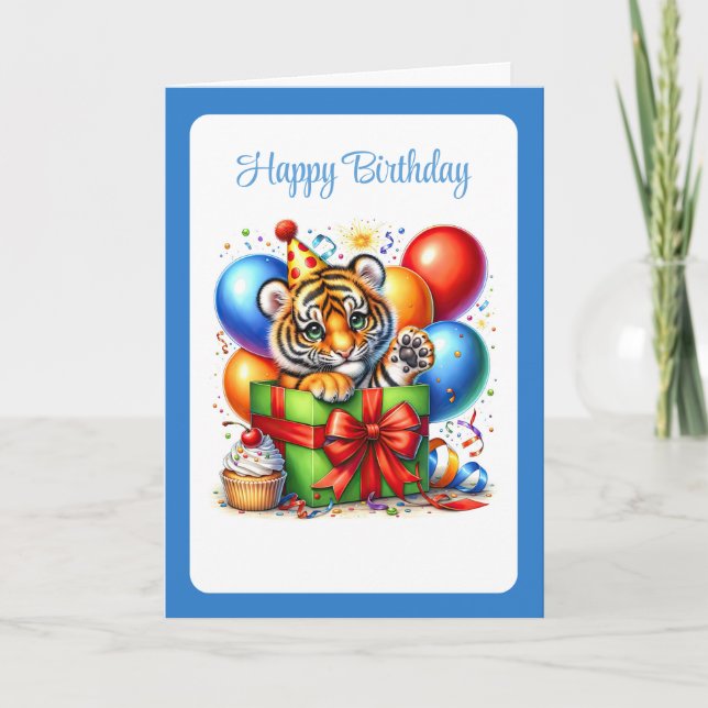 Festiva Tarjeta de cumpleaños de tigre (Anverso)
