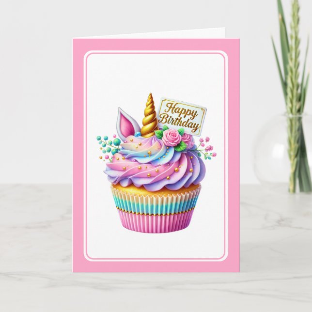 Festiva Tarjeta de cumpleaños de unicornio (Anverso)