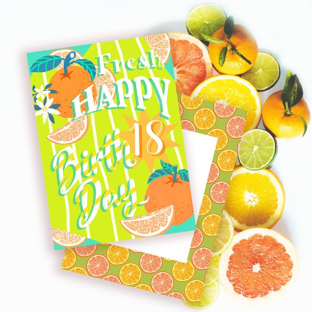 Festiva Tarjeta de cumpleaños de verano para naranjas (Orange Birthday Card Design.)