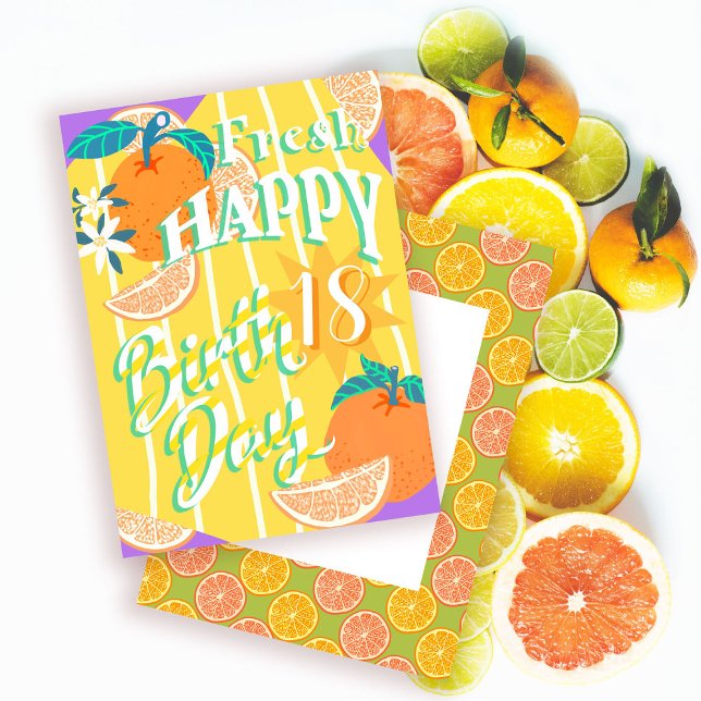 Festiva Tarjeta de cumpleaños de verano para naranjas (Orange birthday card suitable for the summer birthday greetings.)