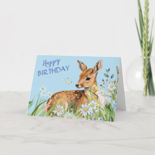 Festiva Tarjeta de cumpleaños Deer Fawn y Daisies