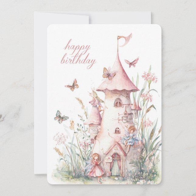 Festiva Tarjeta de cumpleaños del castillo de cuento de ha (Anverso)