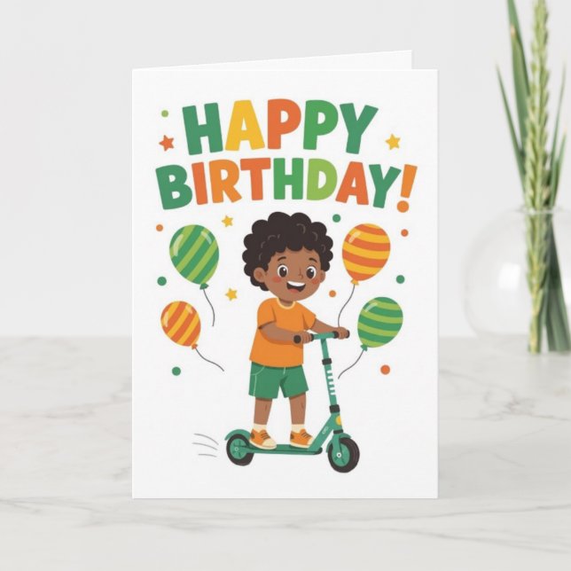Festiva Tarjeta de cumpleaños divertida con ruedas (Anverso)