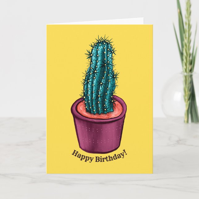 Festiva Tarjeta de Cumpleaños Divertida de Cactus Psicodél (Anverso)