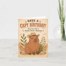 Tarjeta de cumpleaños divertida de capybara vaquer