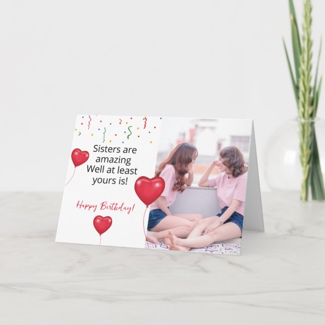 Festiva Tarjeta de cumpleaños divertida para hermana (Anverso)