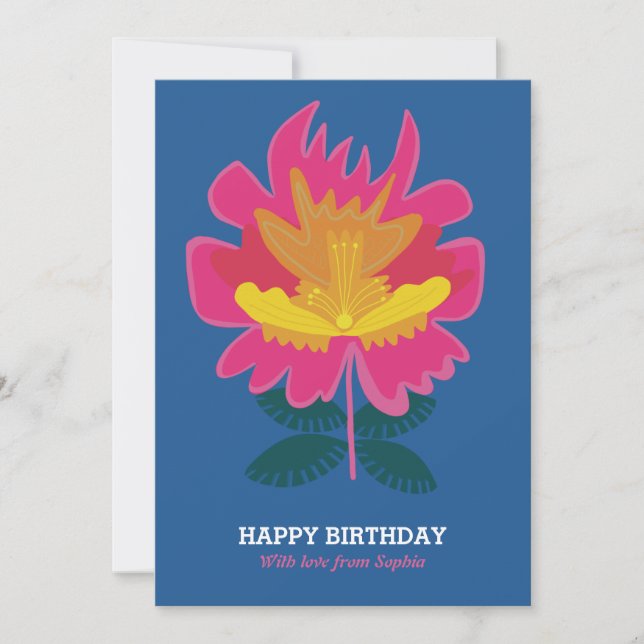 Festiva Tarjeta de cumpleaños elegante de bonito floral az (Anverso)