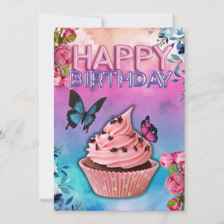 Festiva Tarjeta de cumpleaños feliz (tema de mariposa)
