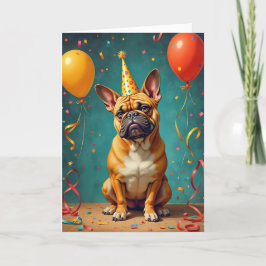 Festiva Tarjeta de cumpleaños fiesta Pooch - Bulldog franc