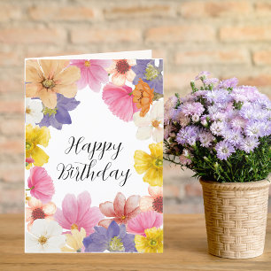 Festiva Tarjeta de cumpleaños floral moderna de Bonito col