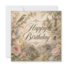 Tarjeta de cumpleaños floral vintage