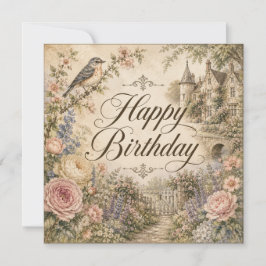 Festiva Tarjeta de cumpleaños floral vintage