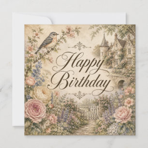 Festiva Tarjeta de cumpleaños floral vintage