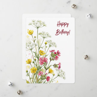 Festiva Tarjeta de cumpleaños flores silvestres acuarela