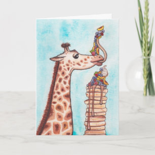 Festiva Tarjeta de cumpleaños Giraffe & Pancakes